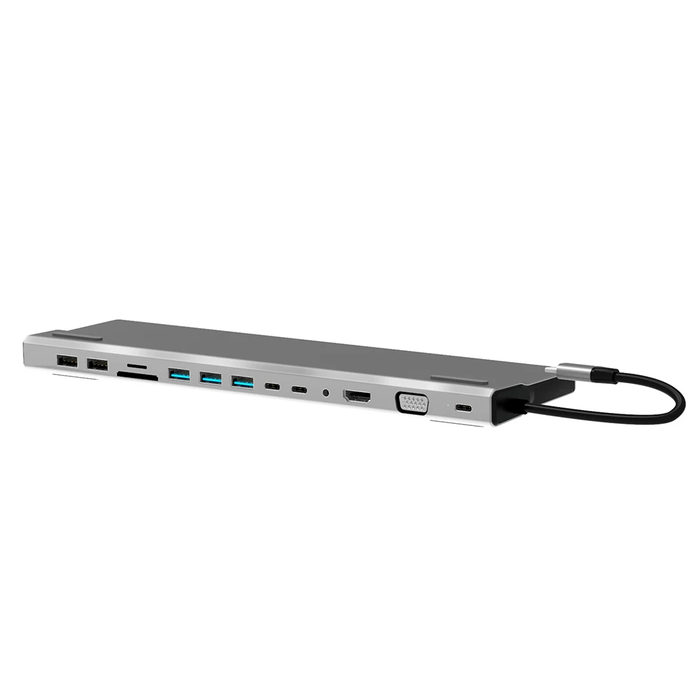 

USB-C HUB RJ45 3 14 in 1 USB3.0 2 USB2.0 3.5mm HDMI-compatible VGA PD 2 USB-C SD TF Adapter Office Caring Computer Supplies