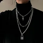 AOMU 2020 модное многослойное ожерелье на длинной цепочке в стиле хип-хоп для женщин и мужчин, ювелирные изделия, подарки, ключ, крест, кулон, ожерелье, аксессуары