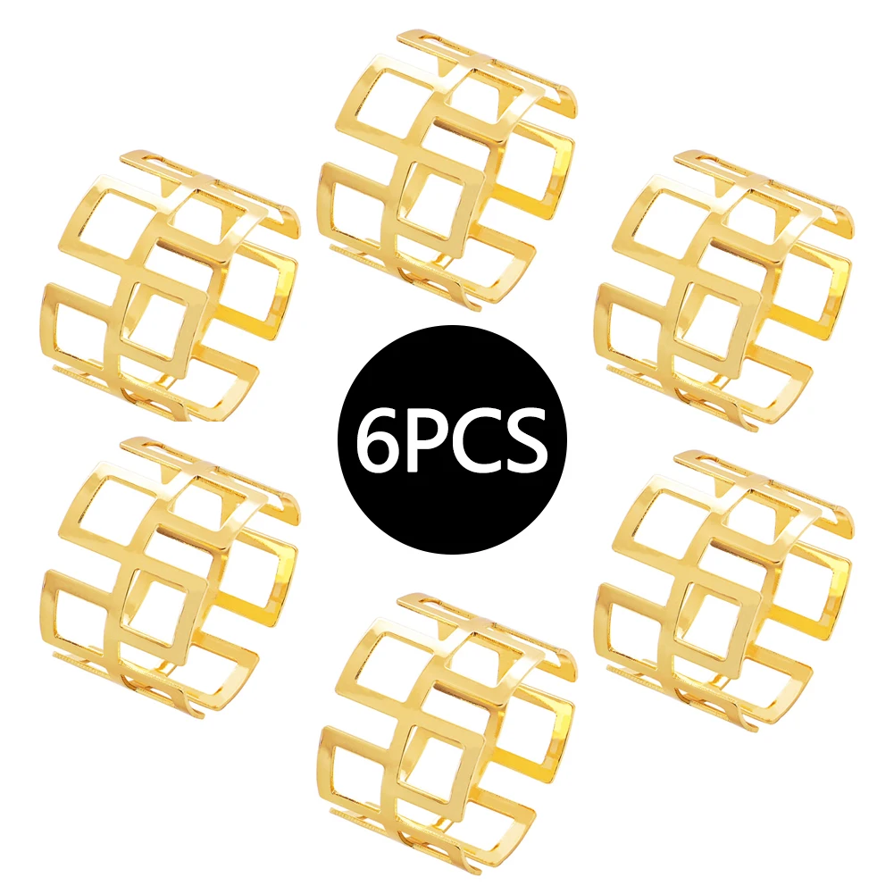 

6pcs Alloy Square Hollow Napkin Rings Dinner Gold Silver Color Napkin Holder Towel Serviette Tableware Ring Buckle Table Decor