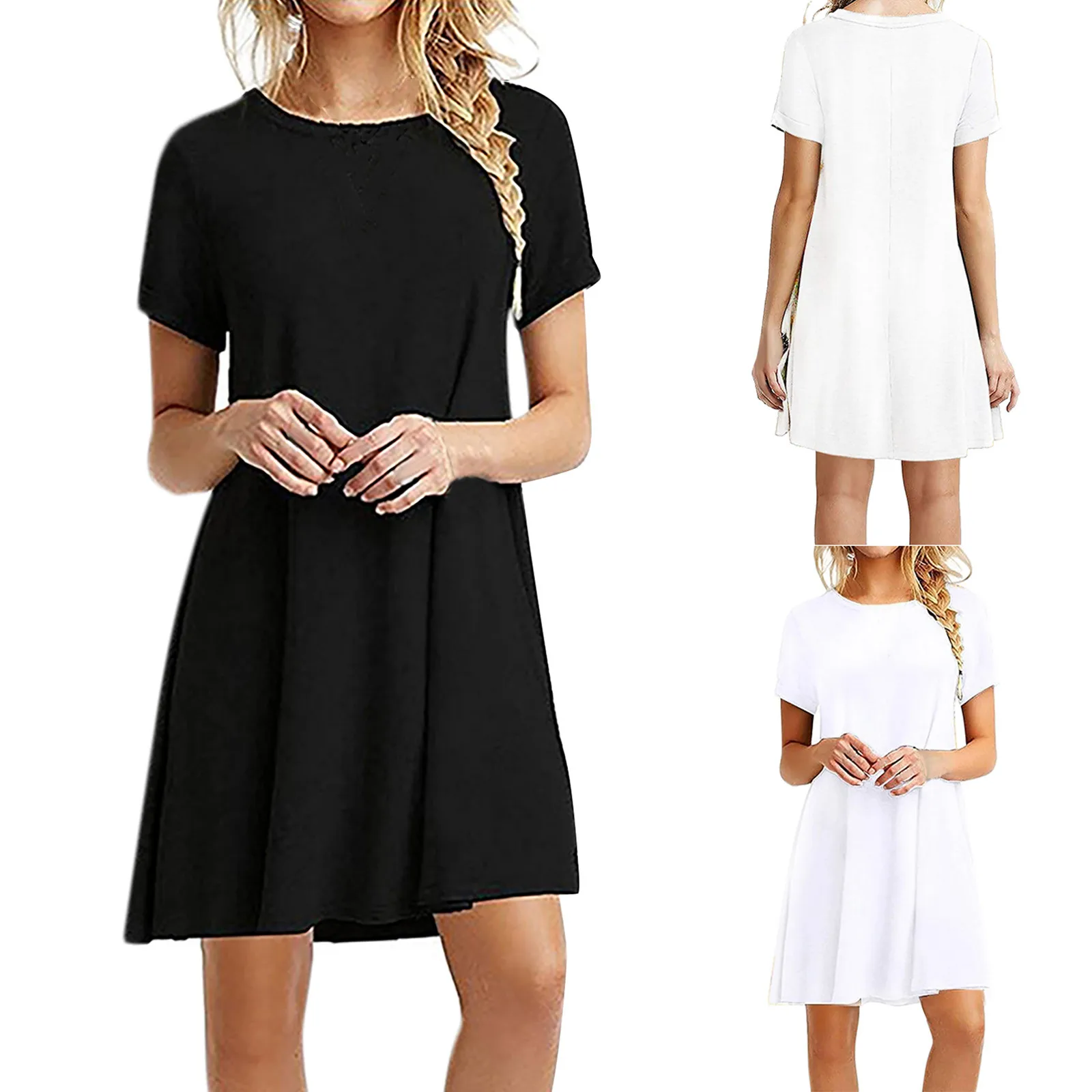 Dresses For Women Summer Fashion Solid Color Short Sleeve O-Neck Dresses Ladies Casual Loose Mini Dress jurken zomer 2021 dames