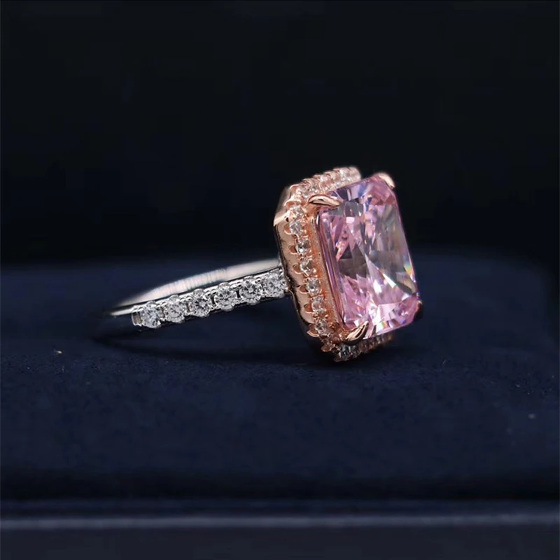 Реальный розовый Муассанит 5 карат фотоэлемент Pt950 Большая квадратная пудра