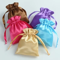 silk satin package storage drawstring bag jewelry pouch wedding party packing custom gift pouches pinkbluepurpleredsilver