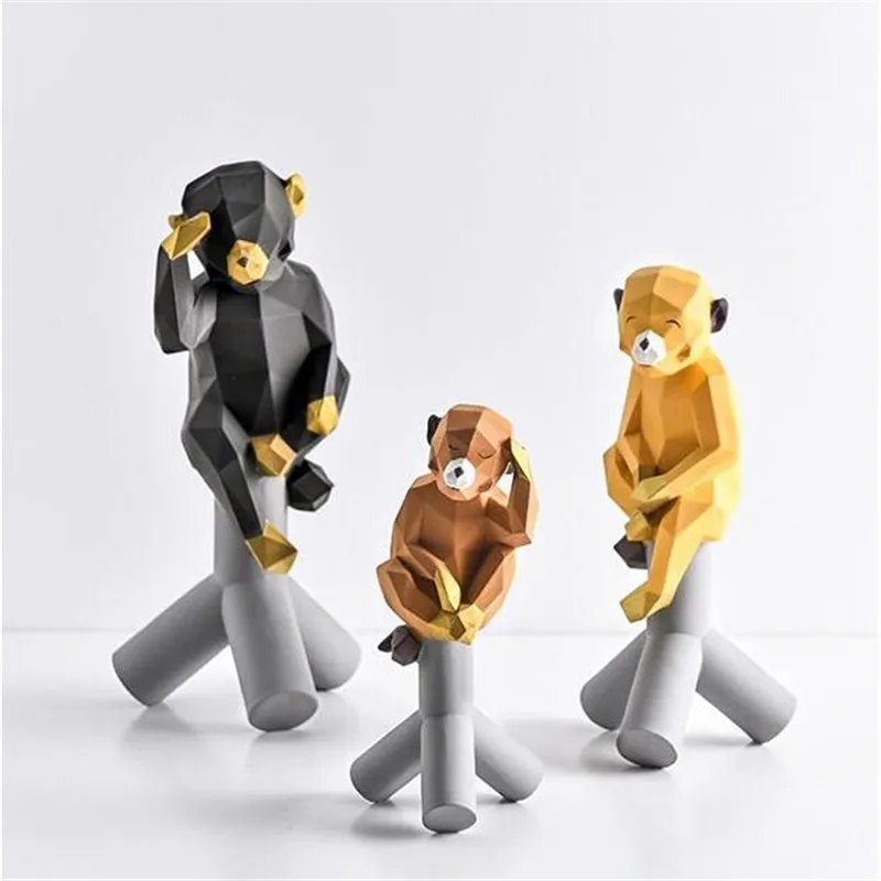 [HHT] Современная Статуя животных из смолы геометрические украшения с обезьяной