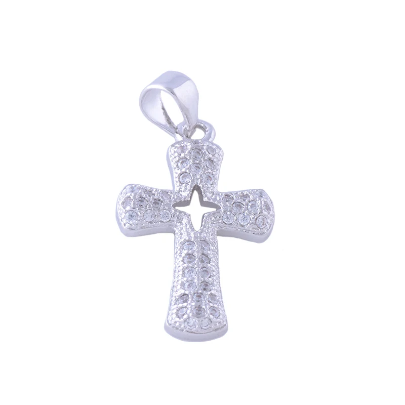 White Gold Juya Micro Pave Циркон Религиозная Христианская подвеска в форме Креста для ручной работы Иисуса христианского браслеты Изготовление ювелирных ожерелий - Окраска металла: White Gold