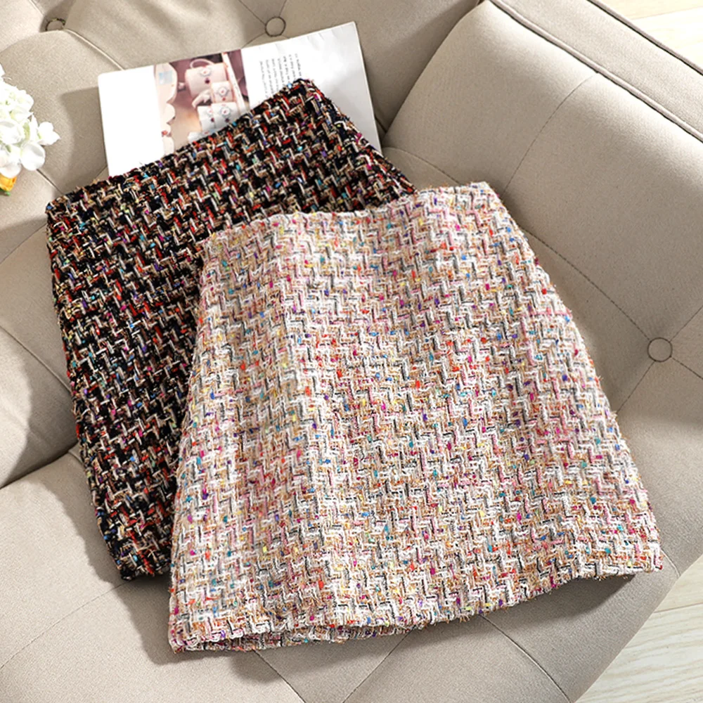 Твидовый плед Новый с высокой талией золотой шелк на сумку юбку бедра женщин |