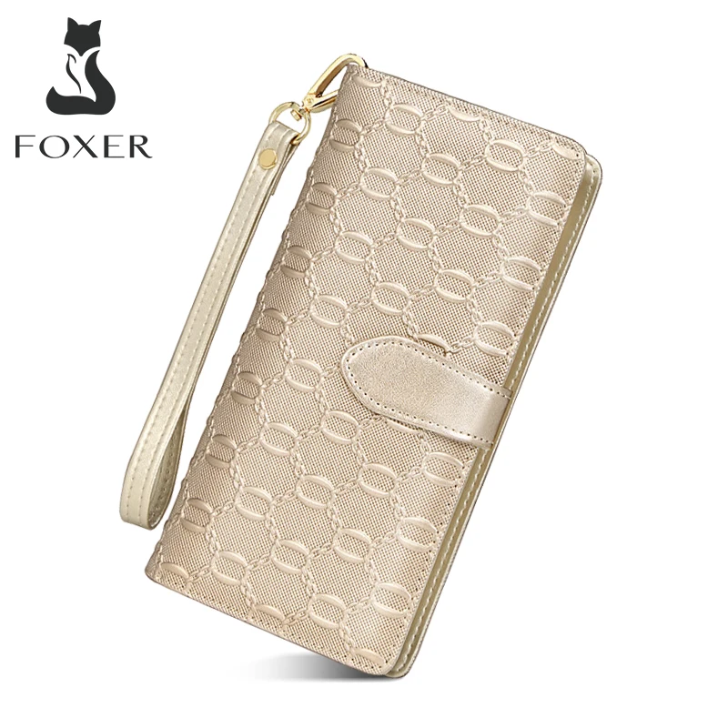 

FOXER Brand Women's Fashion Wallets Ladies Clutch Bags Chic Coin Purse Women Long Cow Leather Card Holder Female Cowhide Wallet