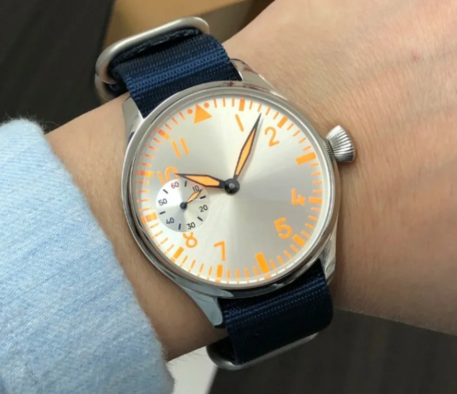 Nenhum Logotipo Prata Dial Asiático 6497 17 Jóias Mecânica Mão Vento Movimento Luminoso Relógio Masculino Relógios Mecânicos Gr138-20 44mm