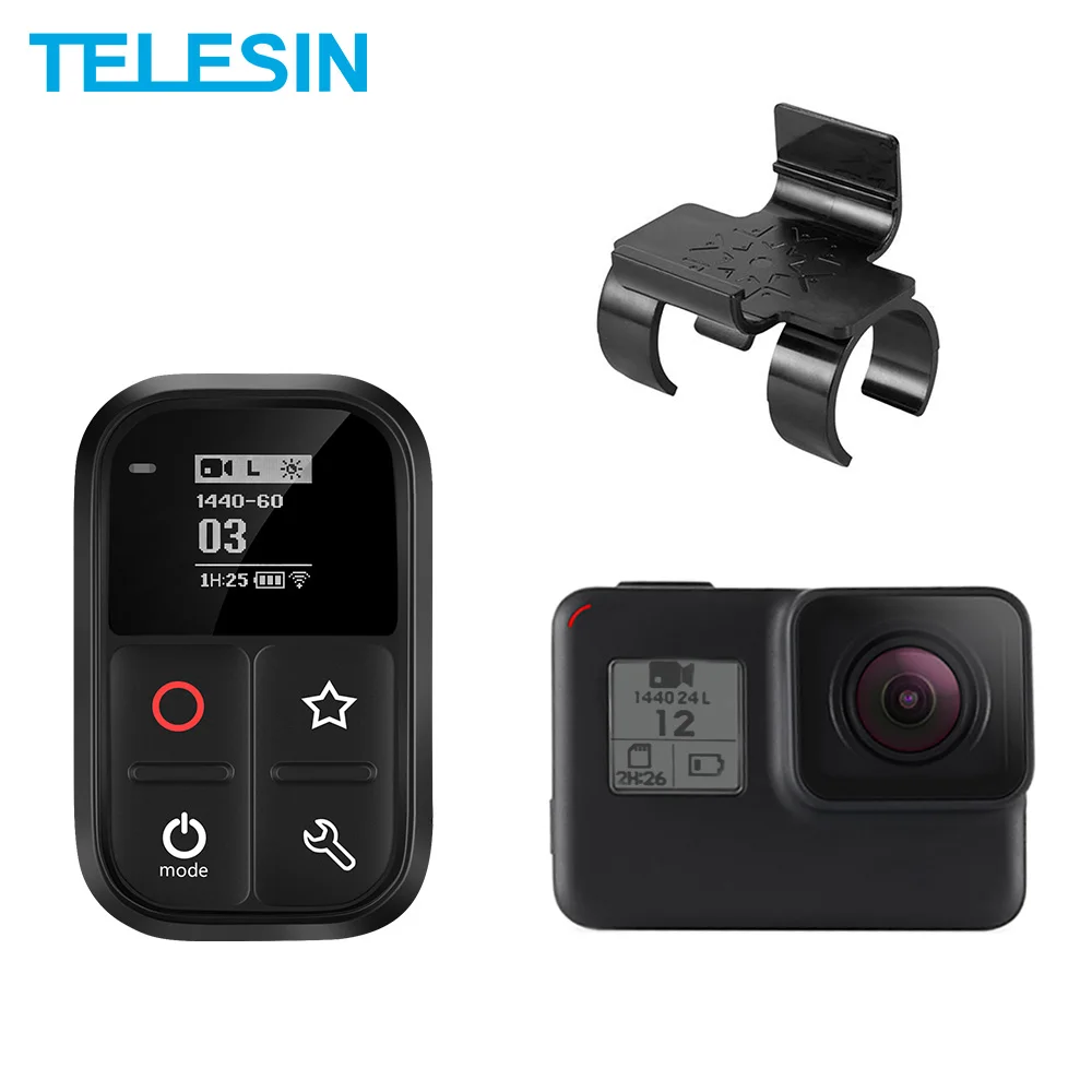 

TELESIN 80M Wifi Remote Control Waterproof Self-luminous OLED Set Shortcut Key + Lock Mount For GoPro Max Hero 8 7 6 5 4 Session
