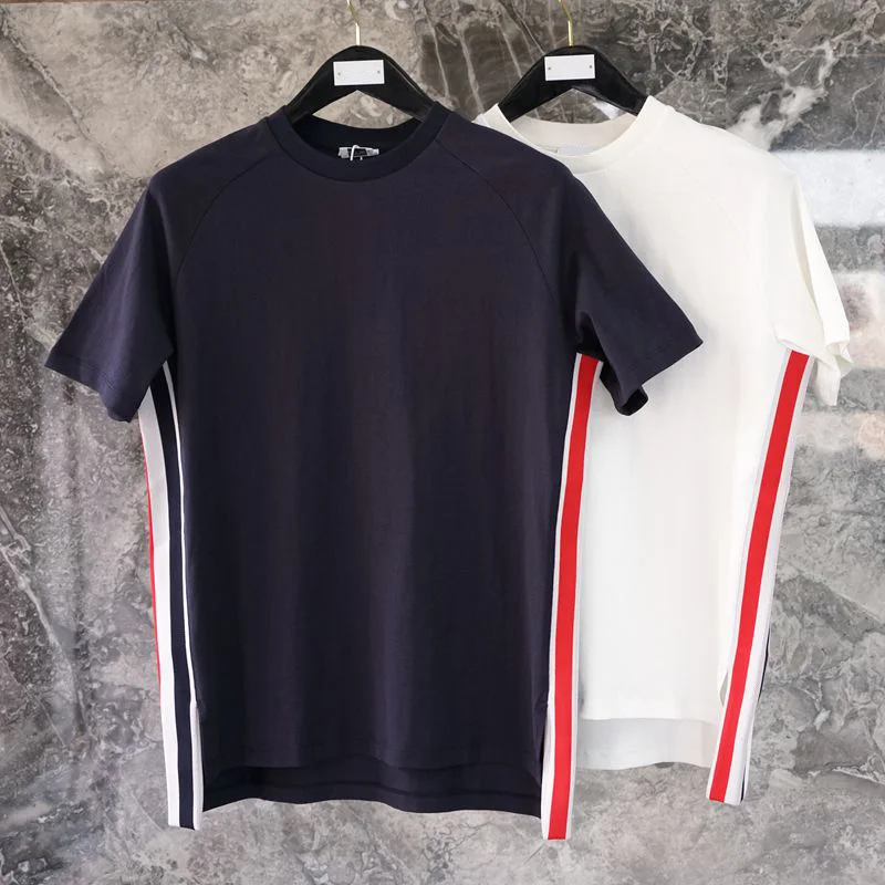 

2021 Fashion Brand T-Shirt Men Women Short Sleeve Casual Clothing Loose Bilateral Stripes Summer O-neck Cotton Shirts