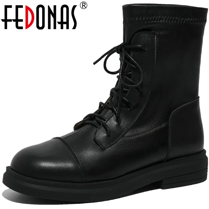 

FEDONAS/Винтажные зимние сапоги для девочек; Ботинки в байкерском стиле из натуральной кожи с перекрестной шнуровкой; Женская обувь на толстом ...