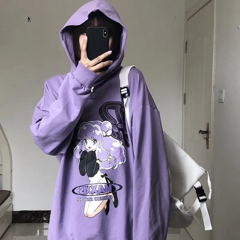 

Толстовка Женская с длинным рукавом, модный Свободный свитшот в японском стиле Харадзюку, кавайная одежда для девушек, весна-осень