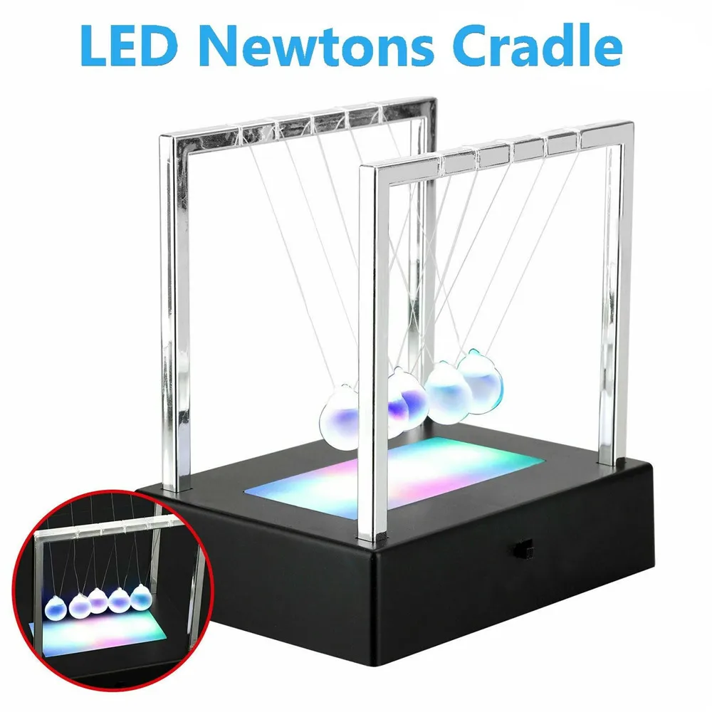 

Led Newton Cradle Desk Table Ornament Metal Pendulum Ball Physics Science Pendulum Steel Balance Ball With Black Base Home Decor