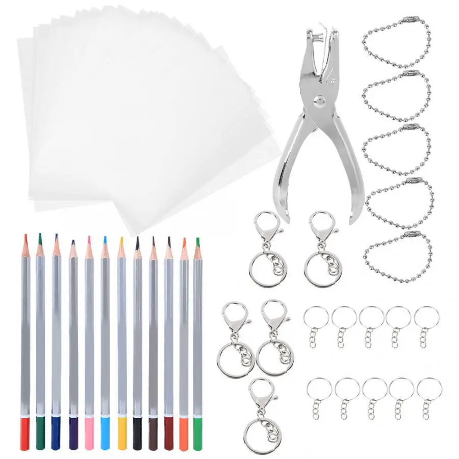 Набор из термоусадочной пленки для поделок 12 цветов дырокол карандашей брелок