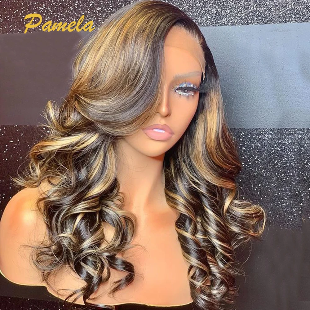 

Honey Blonde Lace Front Wig 150% Density 13x4 Lace Frontal Wig Body Wave Highlight Wig Human Hair 1b/27 Honey Brown Lace Front