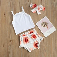 summer baby girls clothes 3pcs sets sleeveless vest topsflowers print tassel shorts headband outfit