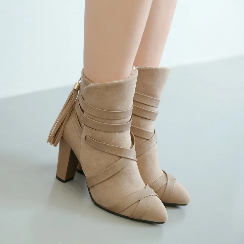 Прочные ботинки Женские осенние ботильоны с квадратным каблуком Повседневные