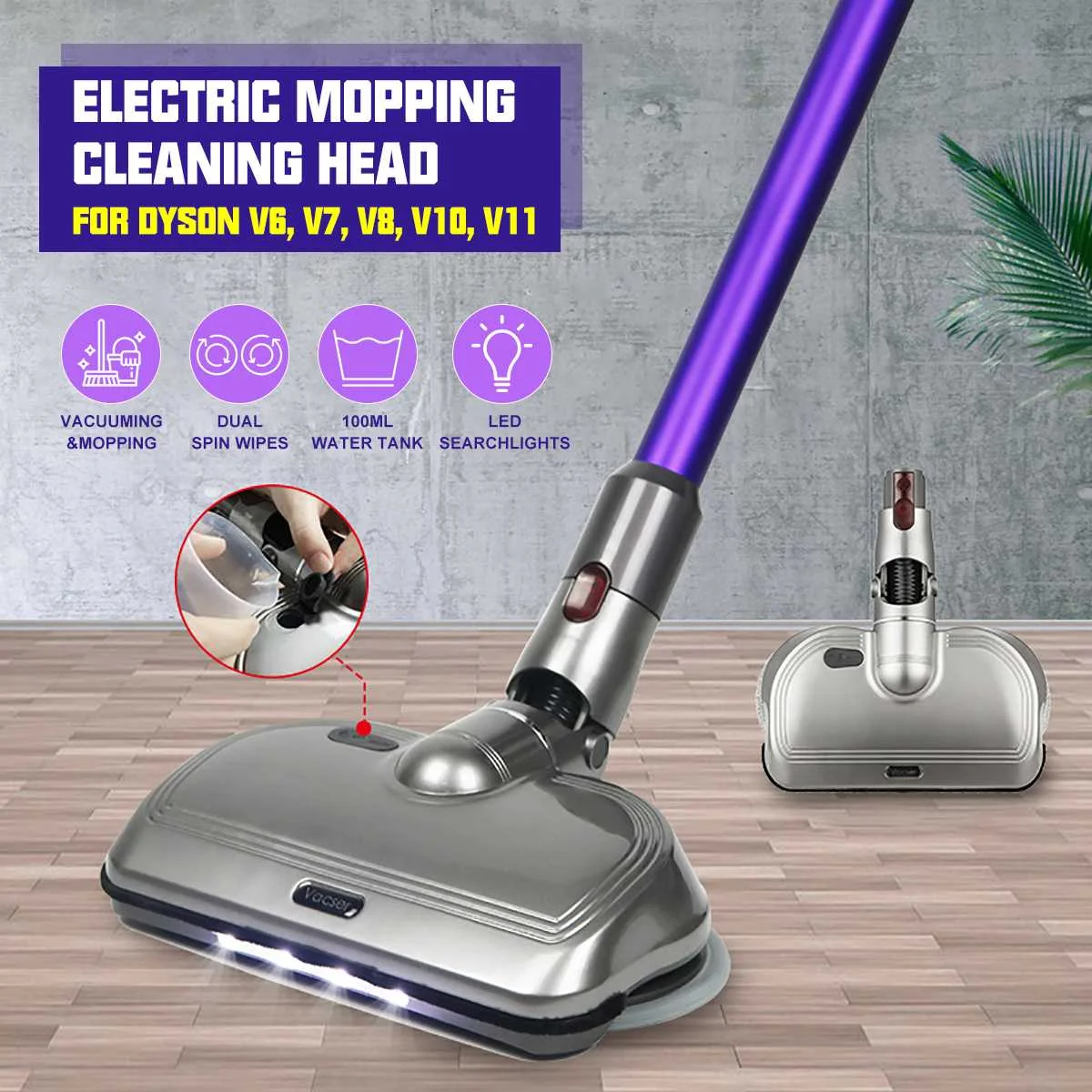 

Electric Mop Cleaning Head Wet/Dry Use Floor Brush Head Soft Roller Cleaner Head ForDyson Vacuum Cleaner V6 V7 V8 V10 V11