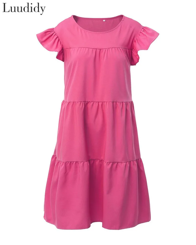 

Women Short Sleeve Ruffles Ruched Casual Dress