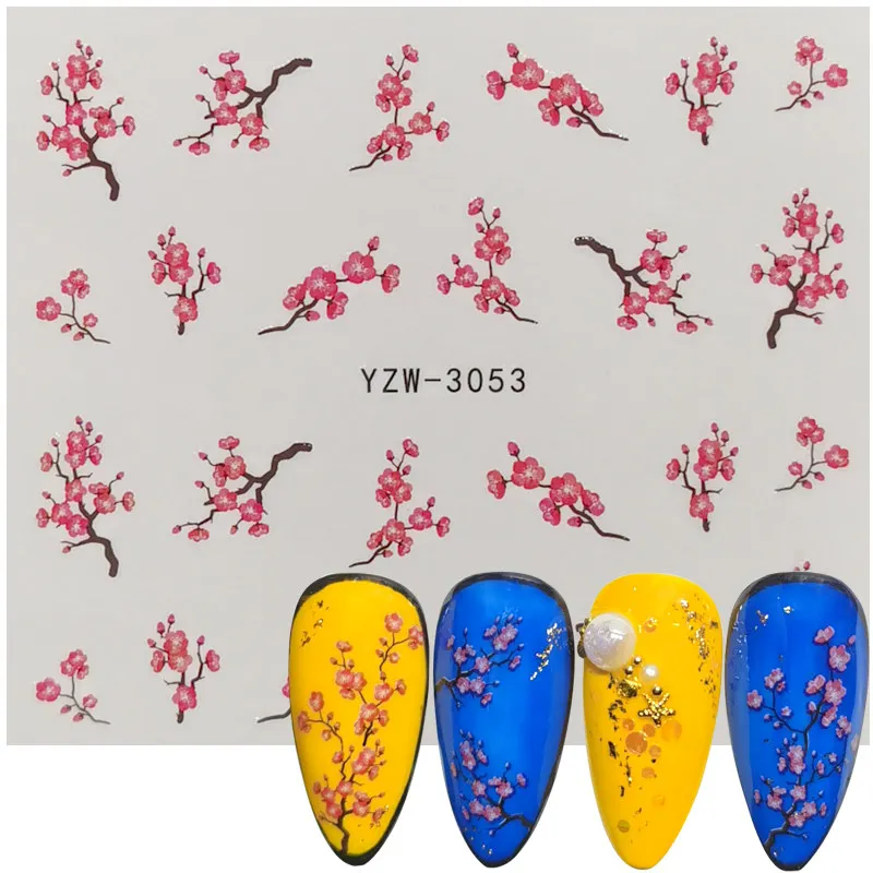 

2021 New Arrivals Water Transfers Nail Art Decal Elegant Plum Flower Watermark Stickers Slider Nails Temporary Tattoo Decor