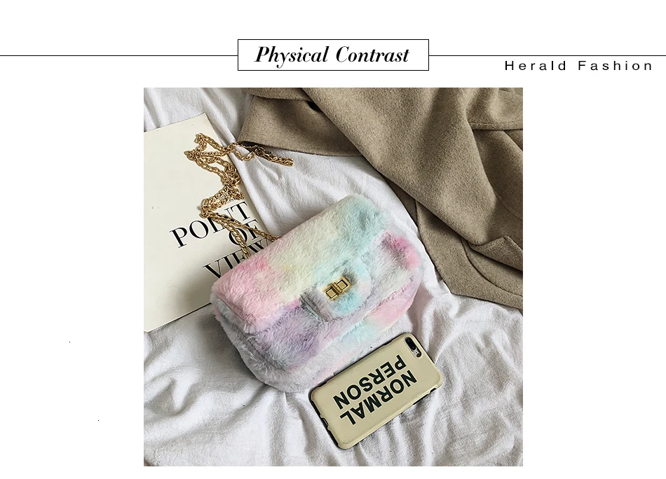 Herald модные мягкие сумки через плечо из искусственного меха мягкие Kawaii сумка-мессенджер Женская цветная Свадебная сумка на цепочке сумки