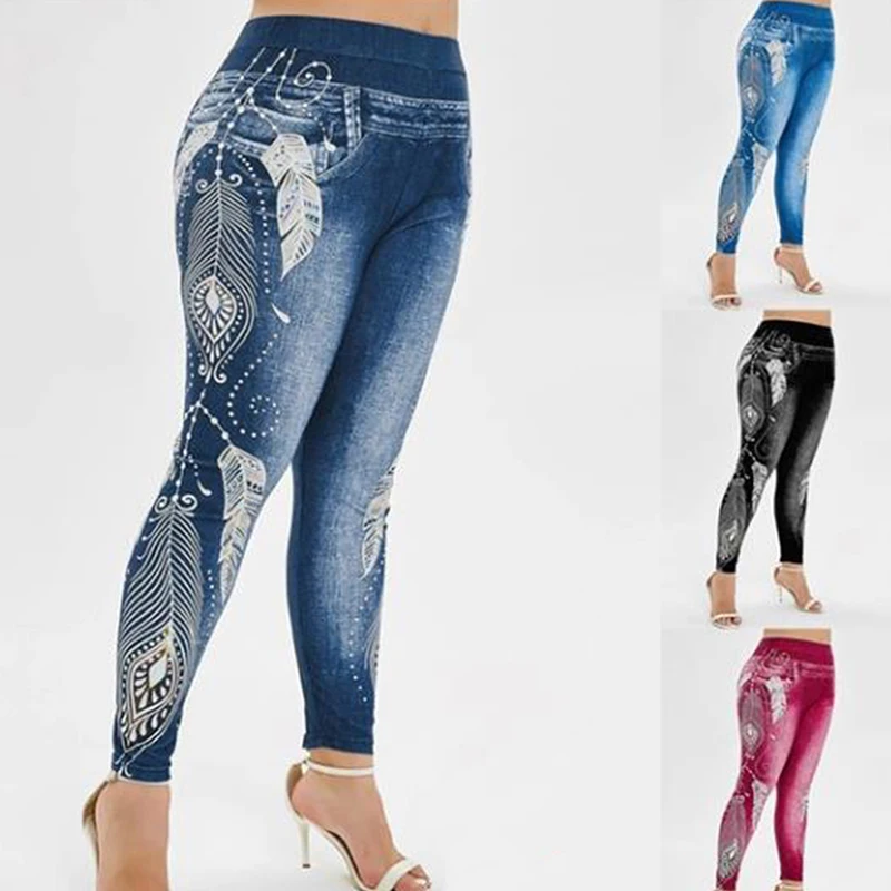 

Women High Waist Pants Jeans 3D Printed Leggings Slimming Leggings Wear Lady Fashion Jean Femme Pant