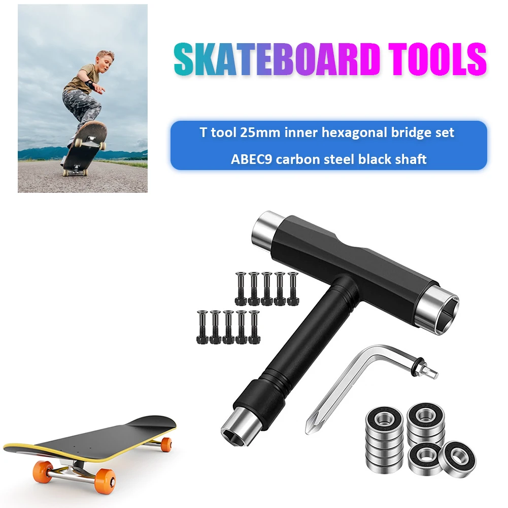 

Multifunctional T Shape Skateboard Tool Socket Roller Skate Longboard with Wrench Nuts Mounting Adjusting Accessories Tools