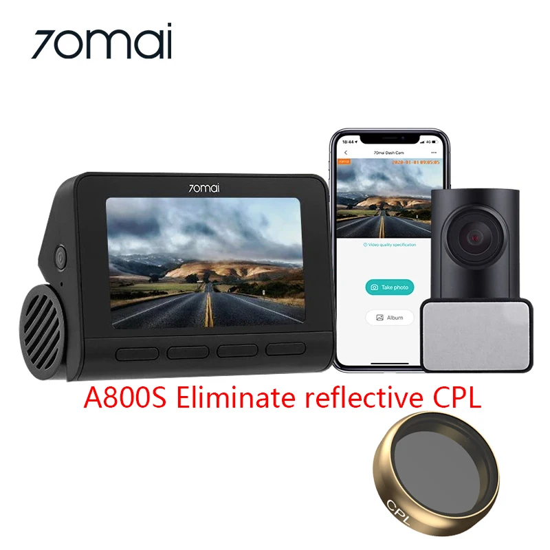 70mai A800S 4K Car DVR Dual Vision GPS ADAS 70mai 4K A800S 24H Parking Monitior Front & Rear Cam & Eliminate reflective CPL