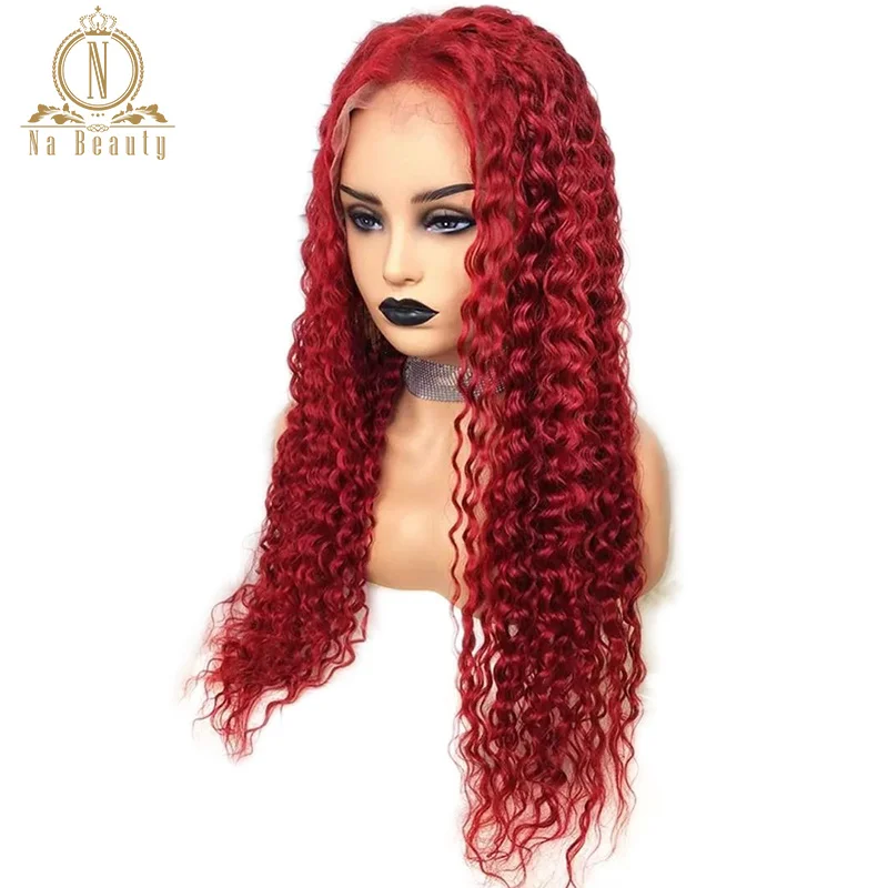 Online Warna Merah T Bagian Renda Wig Rambut Manusia Remy Rambut Keriting Brasil Ombre 13X1 Wig Renda UNTUK WANITA HITAM Pra Dipetik Nabeauty 150%