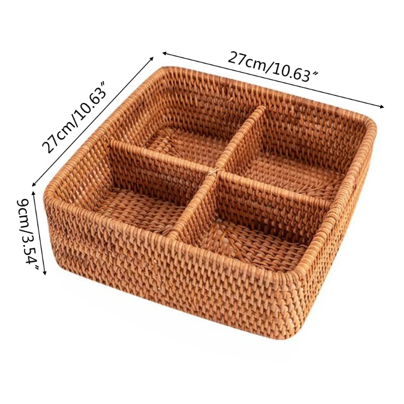 

Square Box Hand Woven Rattan Basket Fruit Food Storage Kitchen Serving Candy Snacks Display