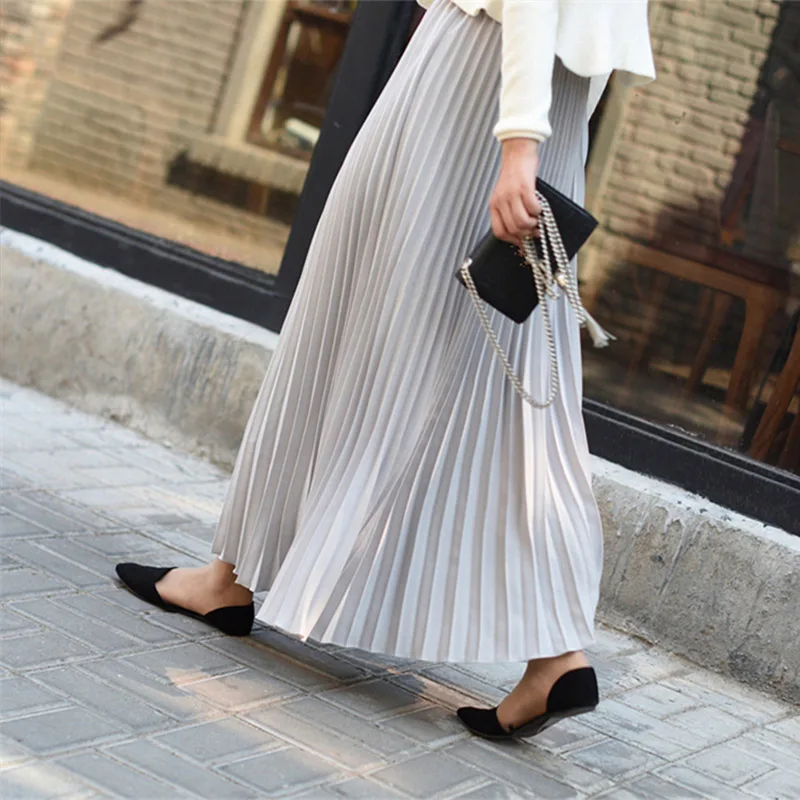 Женская шифоновая плиссированная длинная юбка с высокой талией однотонная Макси