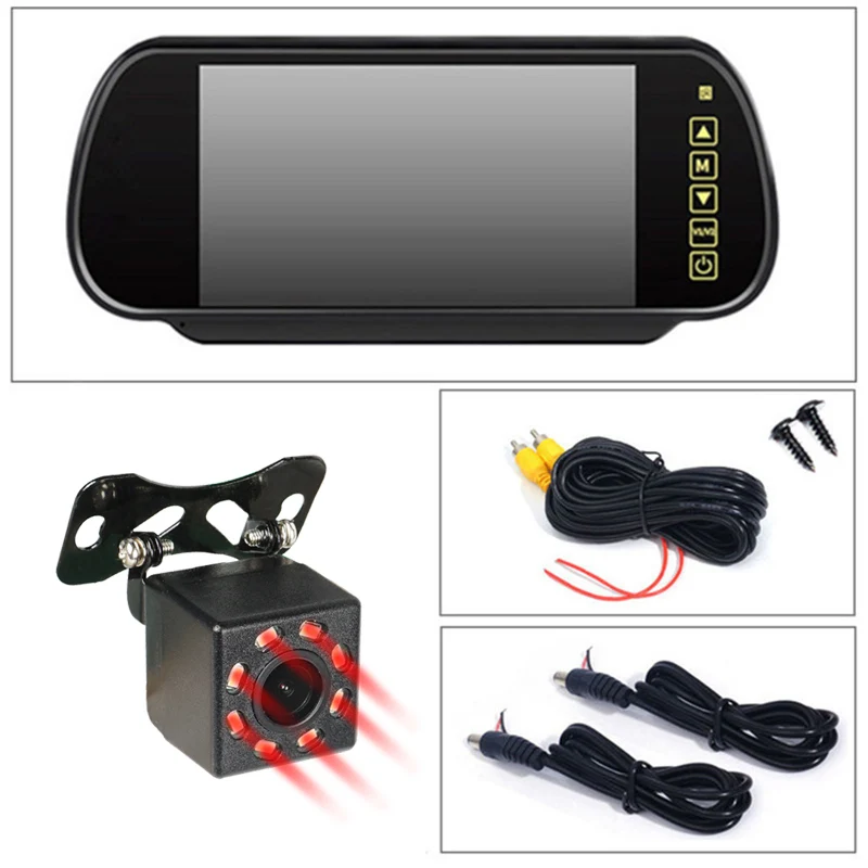 7inch 8 infrared GSPSCN Upgrade Reversing Backup Rear View Camera LED Night Vision with Full Touch Screen 7 inch LCD Rearview Mirror Monitor - Название цвета: 7inch 8 infrared