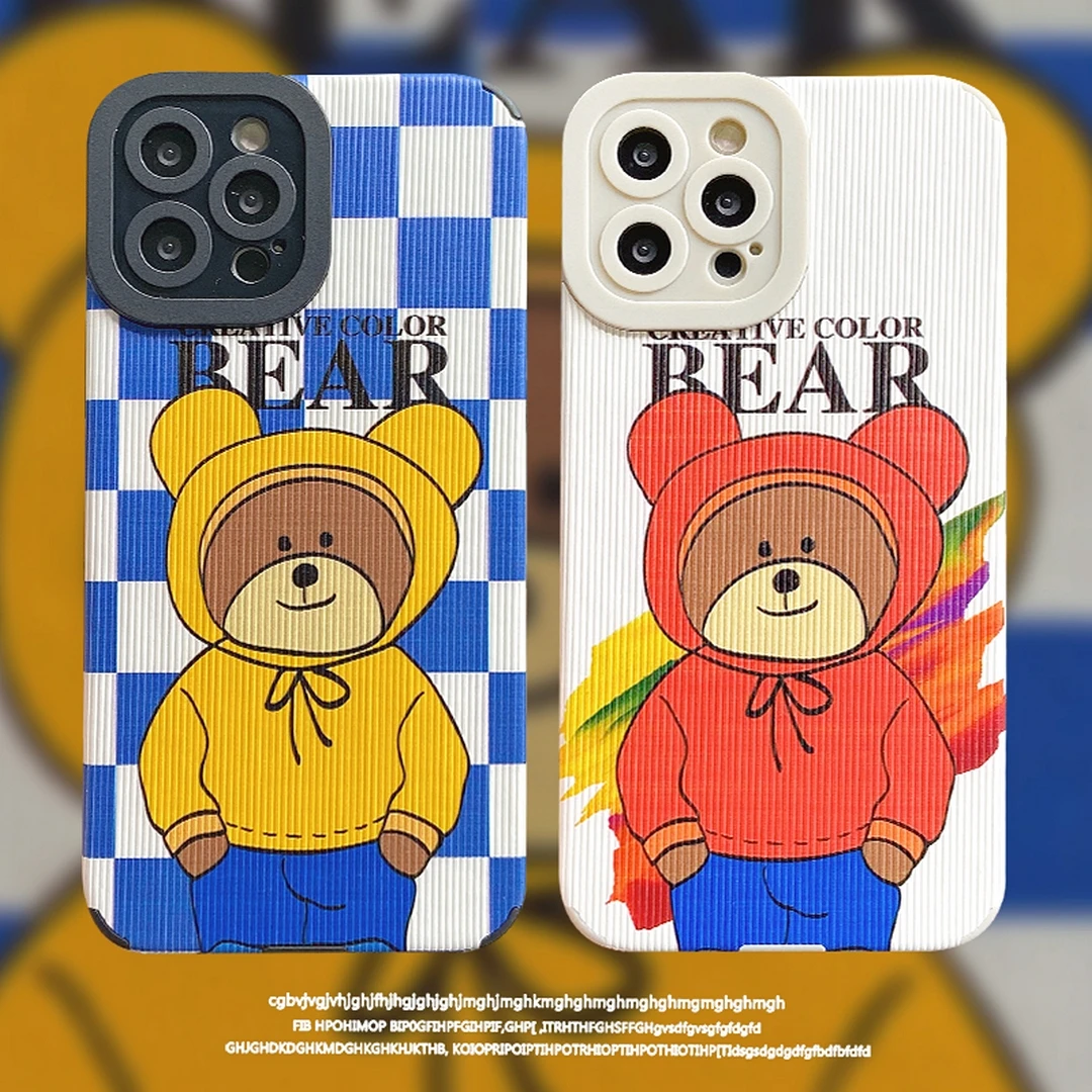 

Cartoon Bear Background for IPhone 11 12 11Promax 12Promax 13Promax 13 X XR XSMAX Antiskid Stripe Soft Phone Shell
