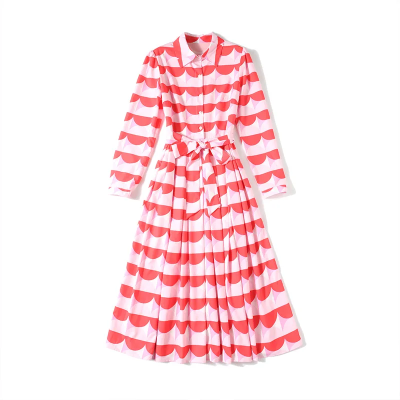 

Long Maxi Dress Womens Belt Bow Long Sleeves V Neck Floral Print Streetwear Casual Runway Dresses