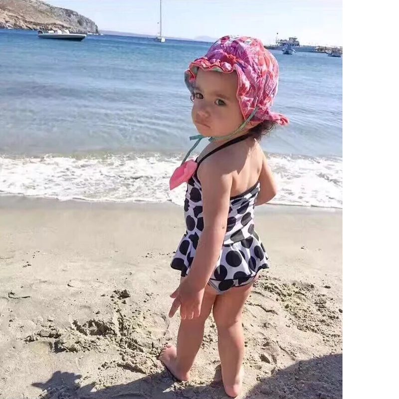 Детские купальники в горошек для девочек с бантом комбинезоны Цельный купальник