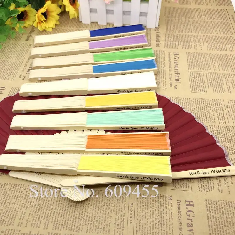 

180PCS Summer Party Supplies Personalized Folding Hand-made Fan Customized Wedding Fan Printing Name&Date Welcome Drop Shipping