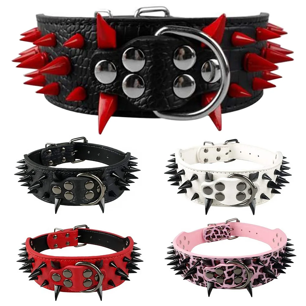 

Dog Collar For Large Dogs Cool Spikes Studded Dogs PU Leather Collar For German Shepherd Mastiff Rottweiler Bulldog Pets Collars