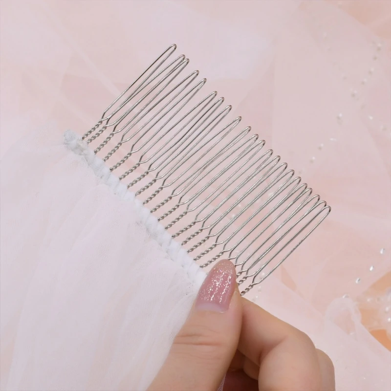 Фата свадебная с гребнем Тюлевая 2 уровня блестящими кристаллами для невесты