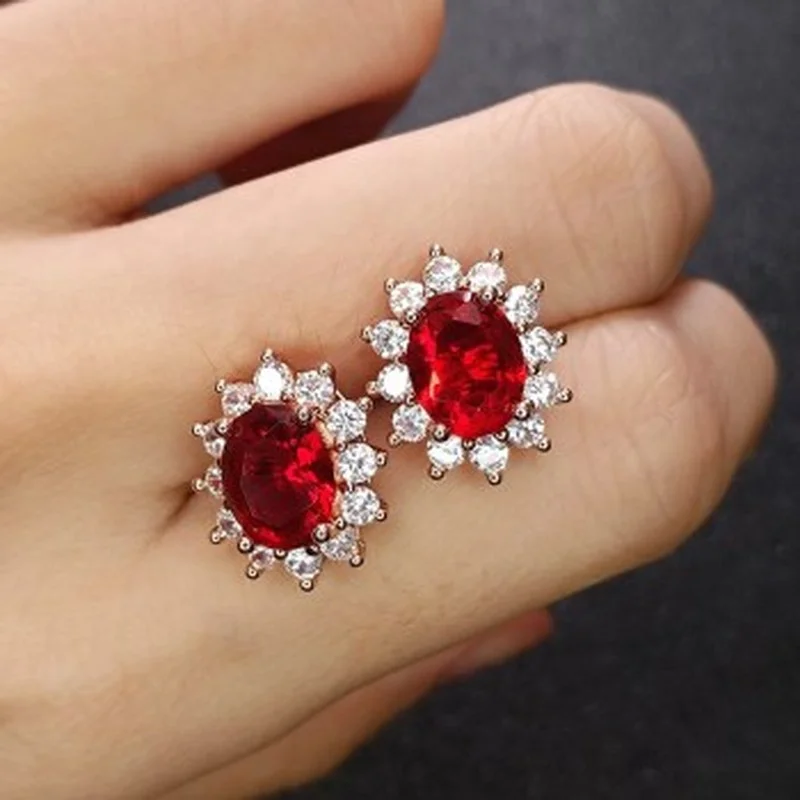 

925 Silver Ruby Earrings Sun Flower Women's Earrings Jewelry Topaz Inlaid Wedding Engagement Jewelry Wholesale
