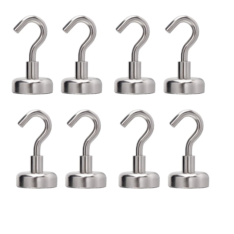 

8pcs Magnetic Hooks Neodymium Strong 22Lbs Rare Earth Magnets Heavy Duty with Hook for Refrigerator,Ceiling Magnets for Hanging