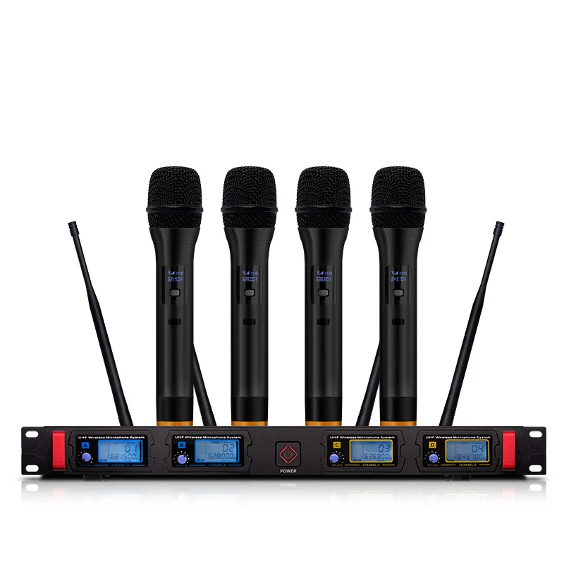 4-канальный беспроводной микрофон динамическая система дисплея УВЧ караоке