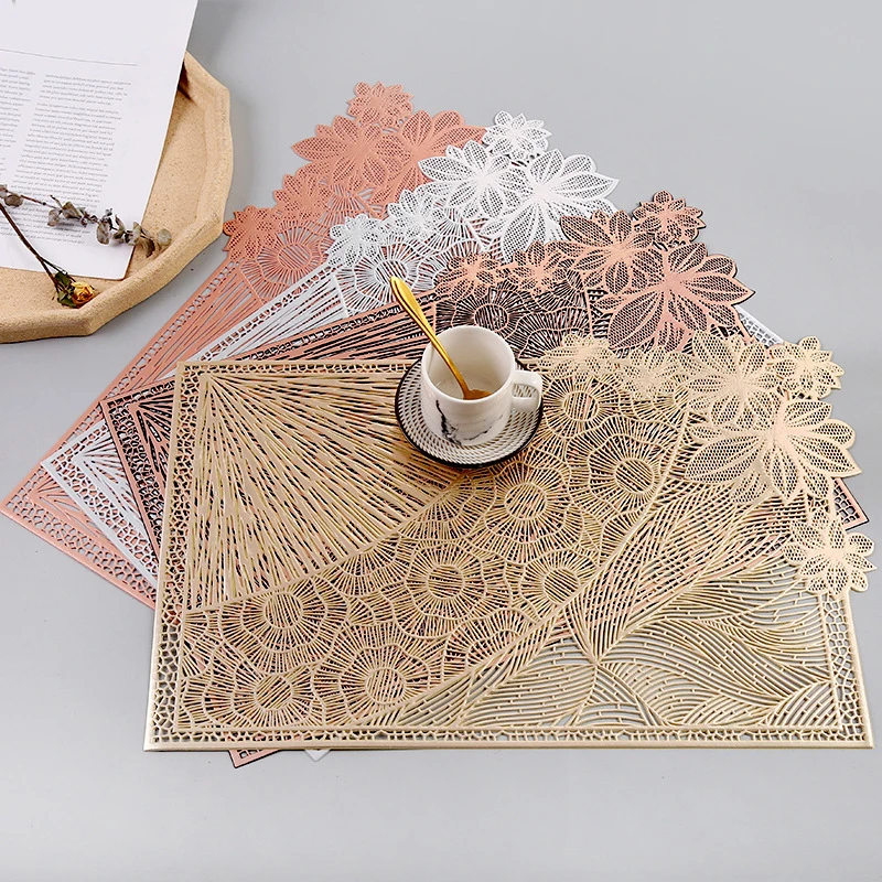 

Non-slip Placemats Embroidered Tea Coasters Simplicity Hollow Placemats Heat Insulation Rectangular Western Style Placemats