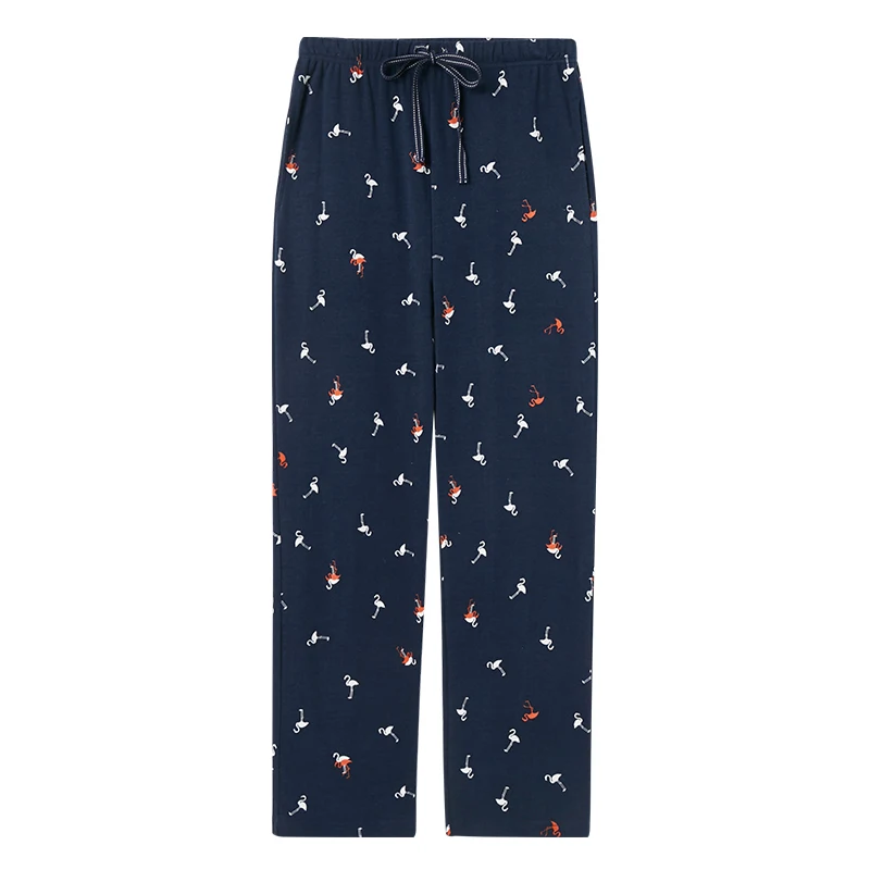 Navy flamingo Женские Пижамные брюки THREEGUN, хлопок, для сна, дышащие, свободные, с оборками, для женщин, с принтом, с эластичной талией, домашние штаны - Цвет: Navy flamingo