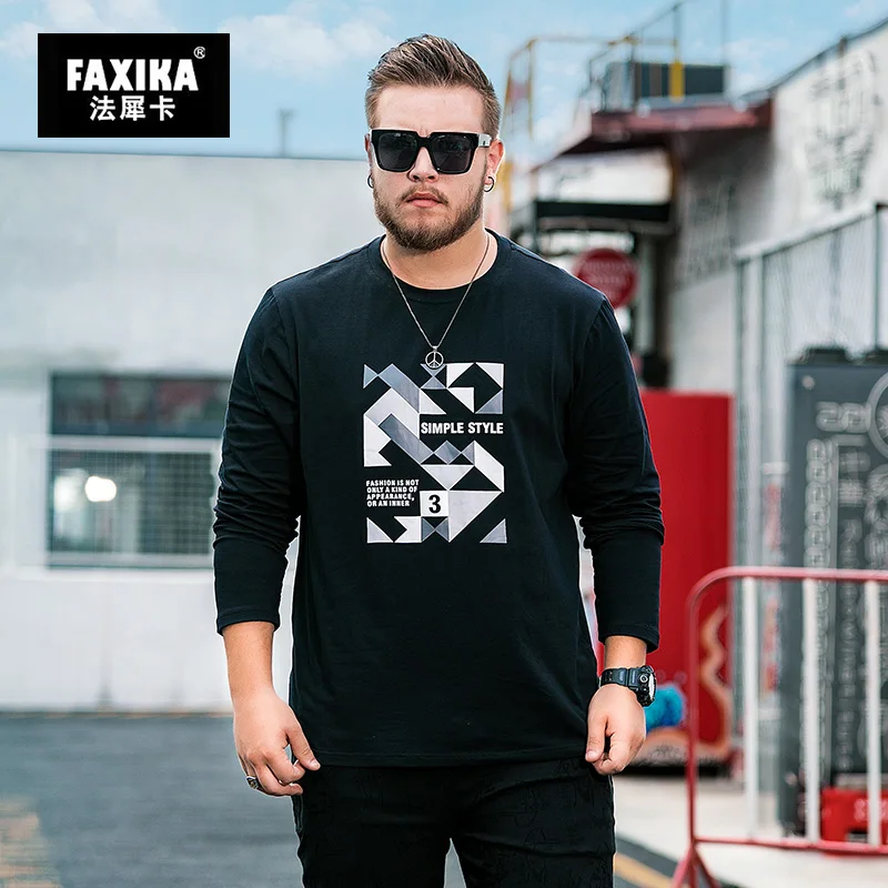 FAXIKA Popular logo big yards han edition tide handsome men's autumn increase printing men long sleeve T-shirt coat | Мужская одежда