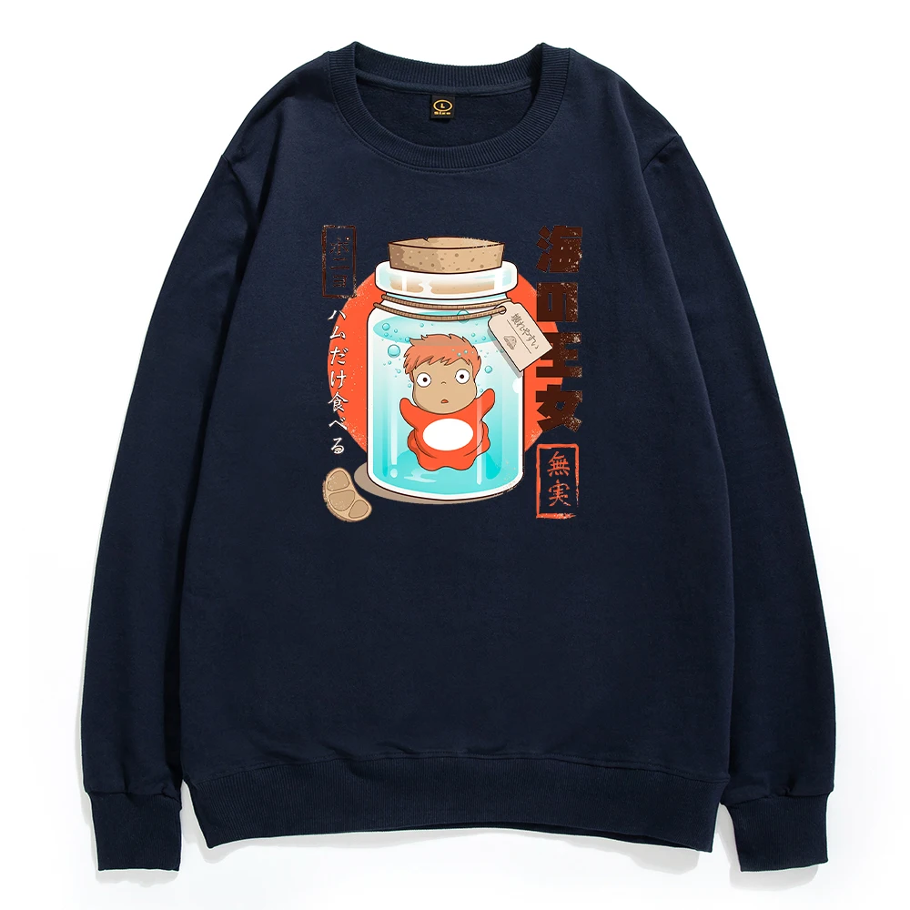 

Мужская хлопковая толстовка Ponyo на скале, креативный свитшот с круглым вырезом в стиле Харадзюку