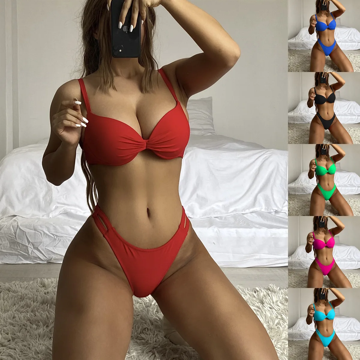 

Bikini 2021 Solid Swimsuit Women Swimwear Push Up Bikini Set Patchwork Biquini Brazilian Summer Beach Bathing Suit Swim Wear