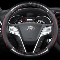 car carbon fiber leather steering wheel covers interior accessories 38cm for hyundai santa fe sonata elantra i10 car styling