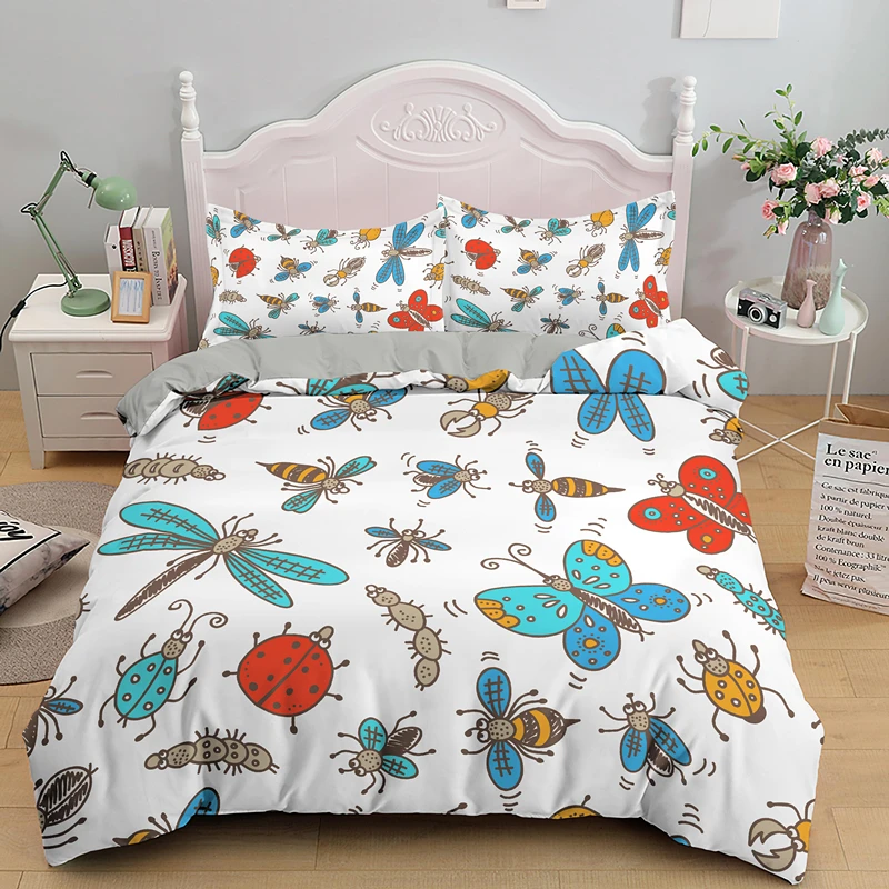 

Colorful Butterfly Queen King Single Size Bedding Sets Soft Microfiber Quilt Duvet Cover With Pillowcase Kids Adult Bedclothes