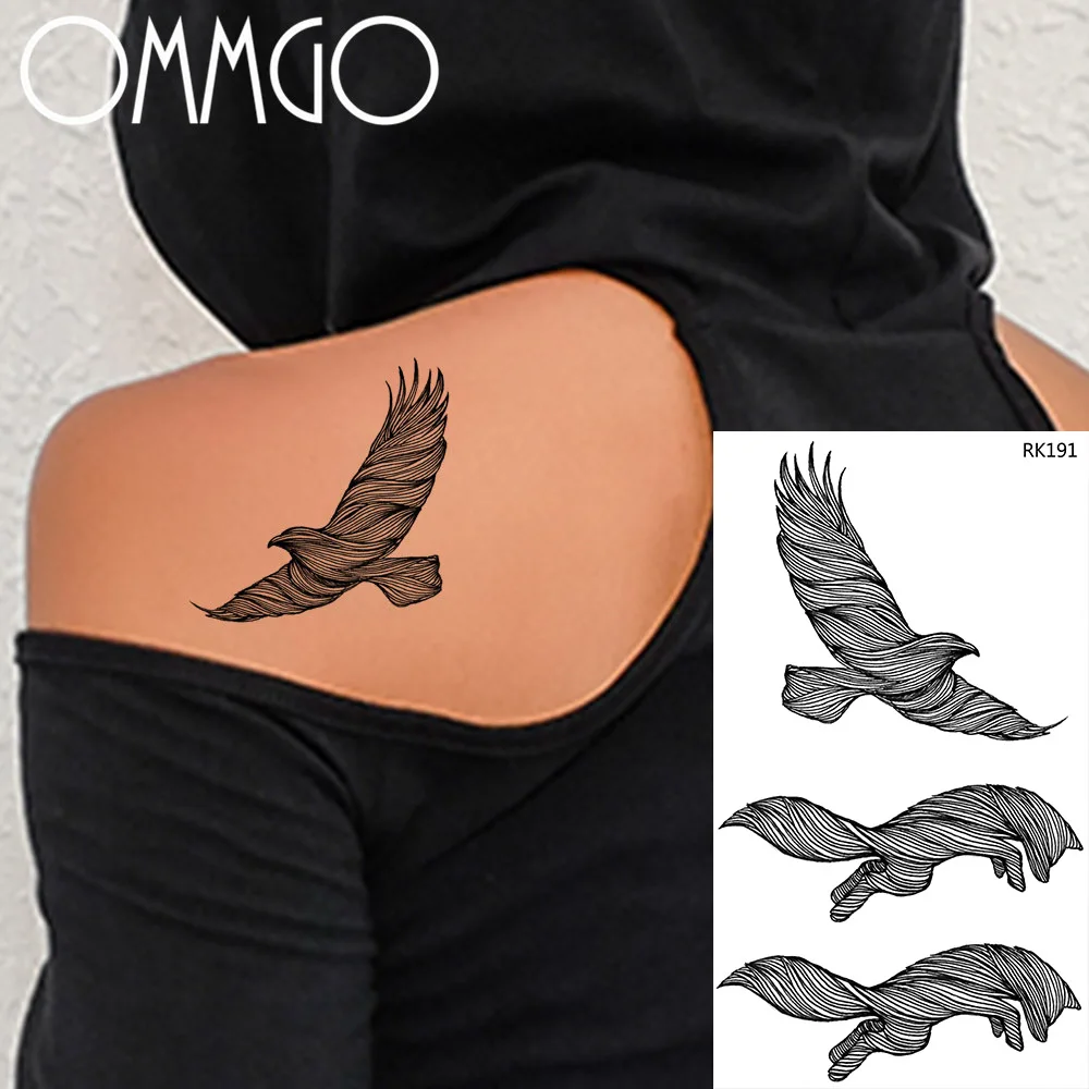 

Временные татуировки Black Eagle Bird для шеи для мужчин и женщин на руку, прыгающая лиса, бумага для тату паста, водостойкие, боди-арт, поддельные т...