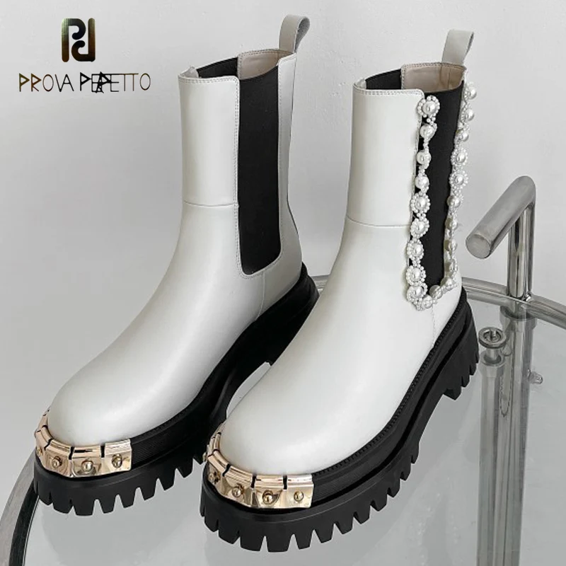 

Женские ботинки челси с металлическим носком и бусинами, осень и зима, новый стиль, полностью кожаные женские дымчатые ботинки-трубы на среднем каблуке с рукавом