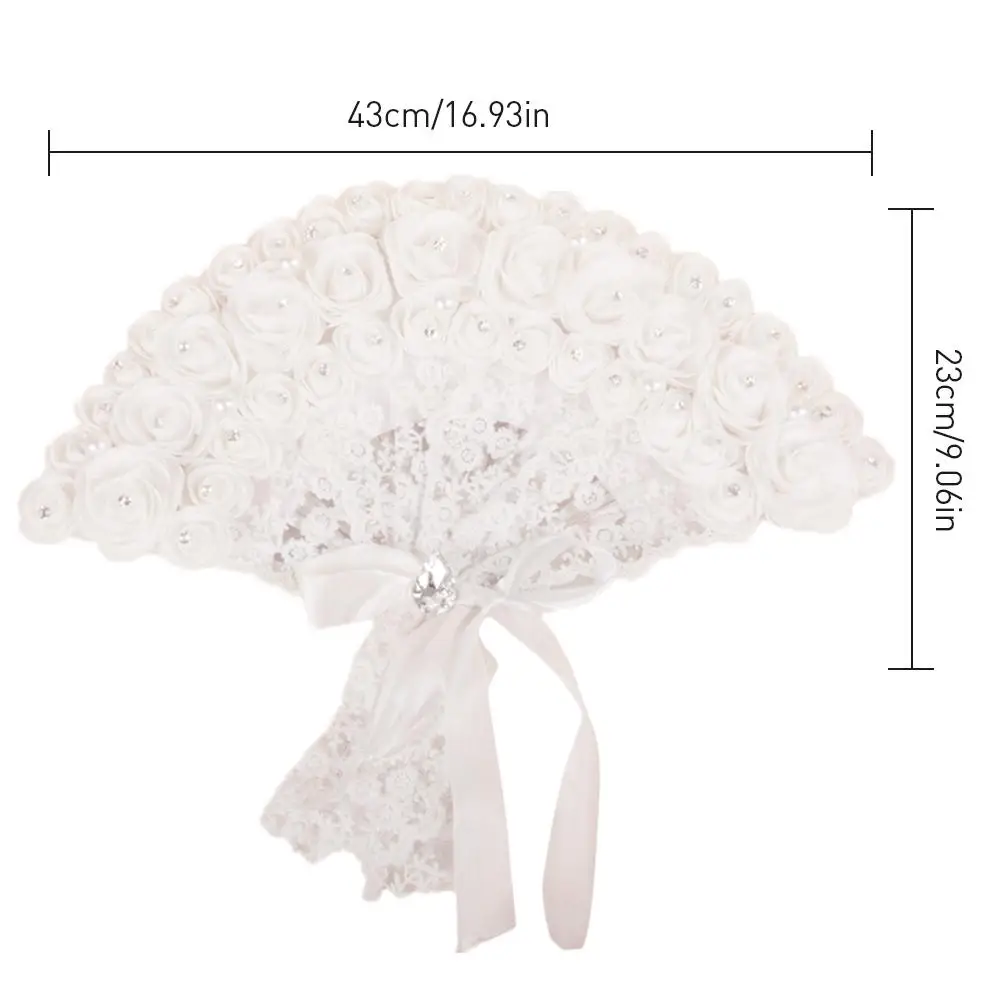 

Wedding Hand Held Flower Fan Bride Handheld Fan Lace Rose Fans Non-foldable Fan Wedding Party Supplies Photo Shoot Props Decor